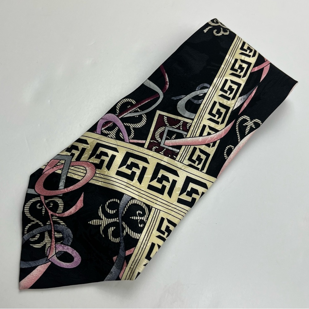 Albert Nipon 100% Silk Black PinkPatterned Men's Neck Tie Office Preppy Work